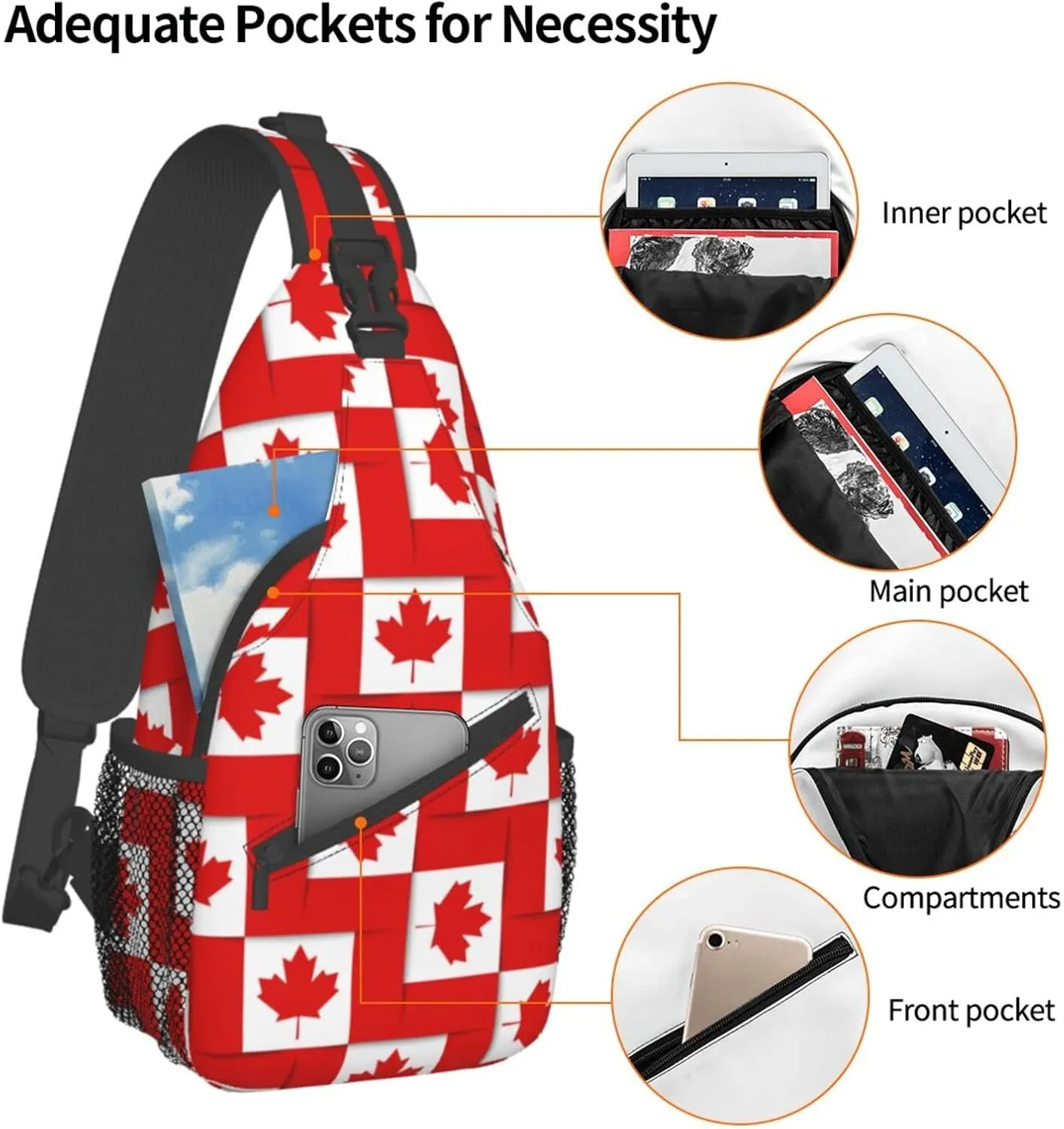 Canada Casual Daypack Bag Canada Flag Shoulder Bag Chest Bags Crossbody Bag Canadian Sling Backpack