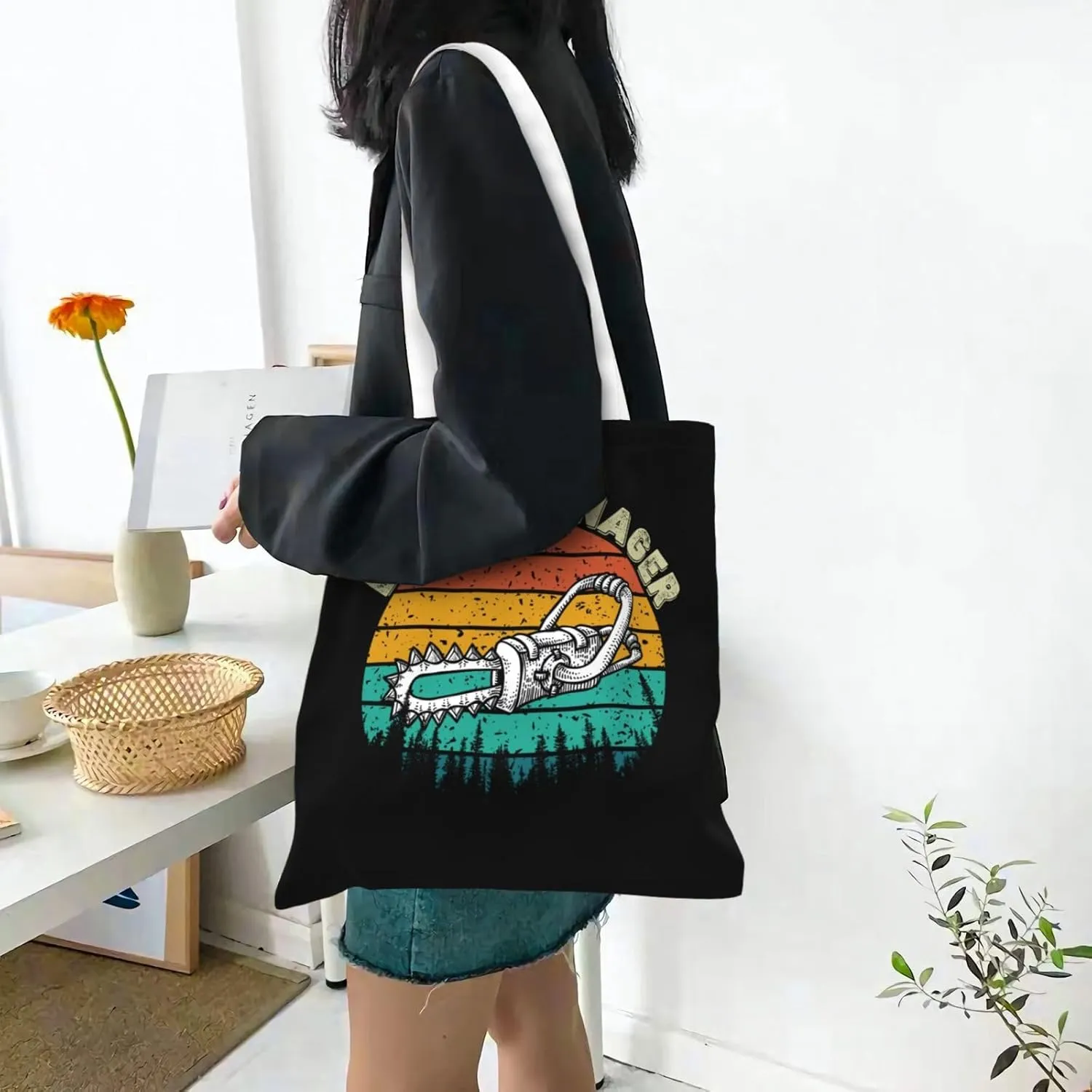 Canvas Handled Shopping Bag for Men Women Lightweight Reusable Polyester Tote for Daily Groceries