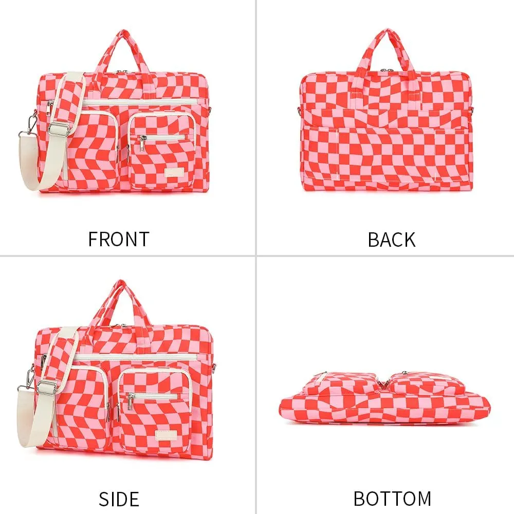canvaslife 15-15.6 inch Laptop Shoulder Bag, for MacBook Pro 16, Hp Lenovo Dell 14 inch Waterproof Messenger Bag Case Sleeve (New Pink check)