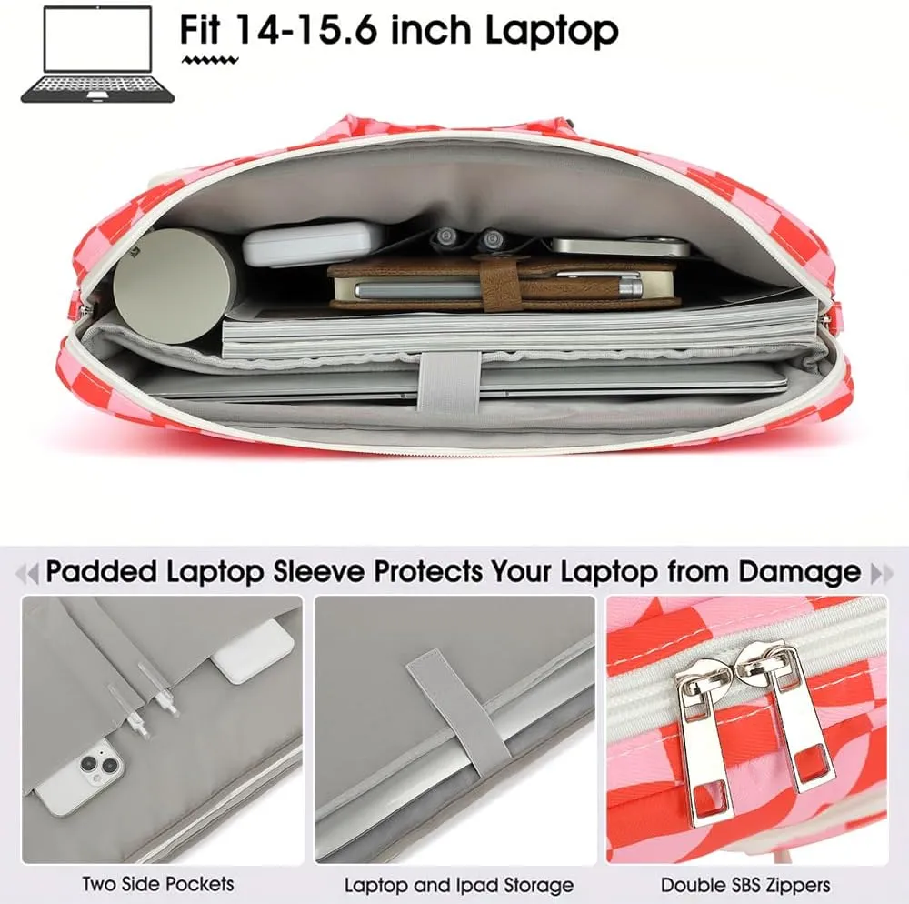 canvaslife 15-15.6 inch Laptop Shoulder Bag, for MacBook Pro 16, Hp Lenovo Dell 14 inch Waterproof Messenger Bag Case Sleeve (New Pink check)