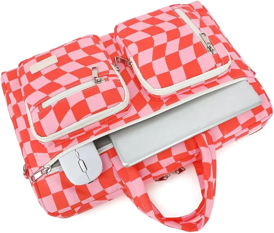canvaslife 15-15.6 inch Laptop Shoulder Bag, for MacBook Pro 16, Hp Lenovo Dell 14 inch Waterproof Messenger Bag Case Sleeve (New Pink check)
