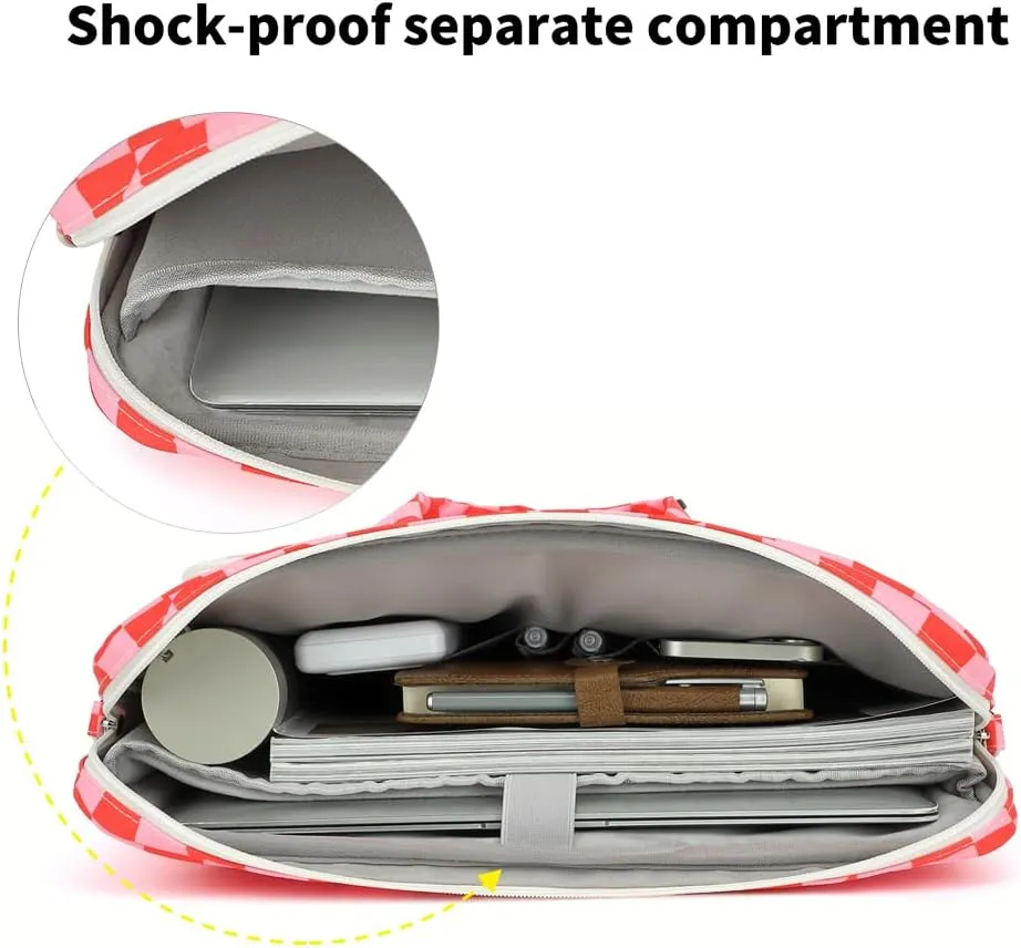 canvaslife 15-15.6 inch Laptop Shoulder Bag, for MacBook Pro 16, Hp Lenovo Dell 14 inch Waterproof Messenger Bag Case Sleeve (New Pink check)