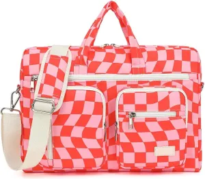 canvaslife 15-15.6 inch Laptop Shoulder Bag, for MacBook Pro 16, Hp Lenovo Dell 14 inch Waterproof Messenger Bag Case Sleeve (New Pink check)