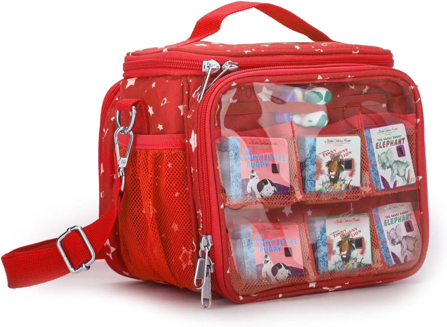 Carrying Case Compatible with Little Tikes Story Dream Machine Books Starter Set,Portable Storage Bag with Handle and Shoulder Strap for Storytime,Little Golden Book,Little Puppy Character (Red)