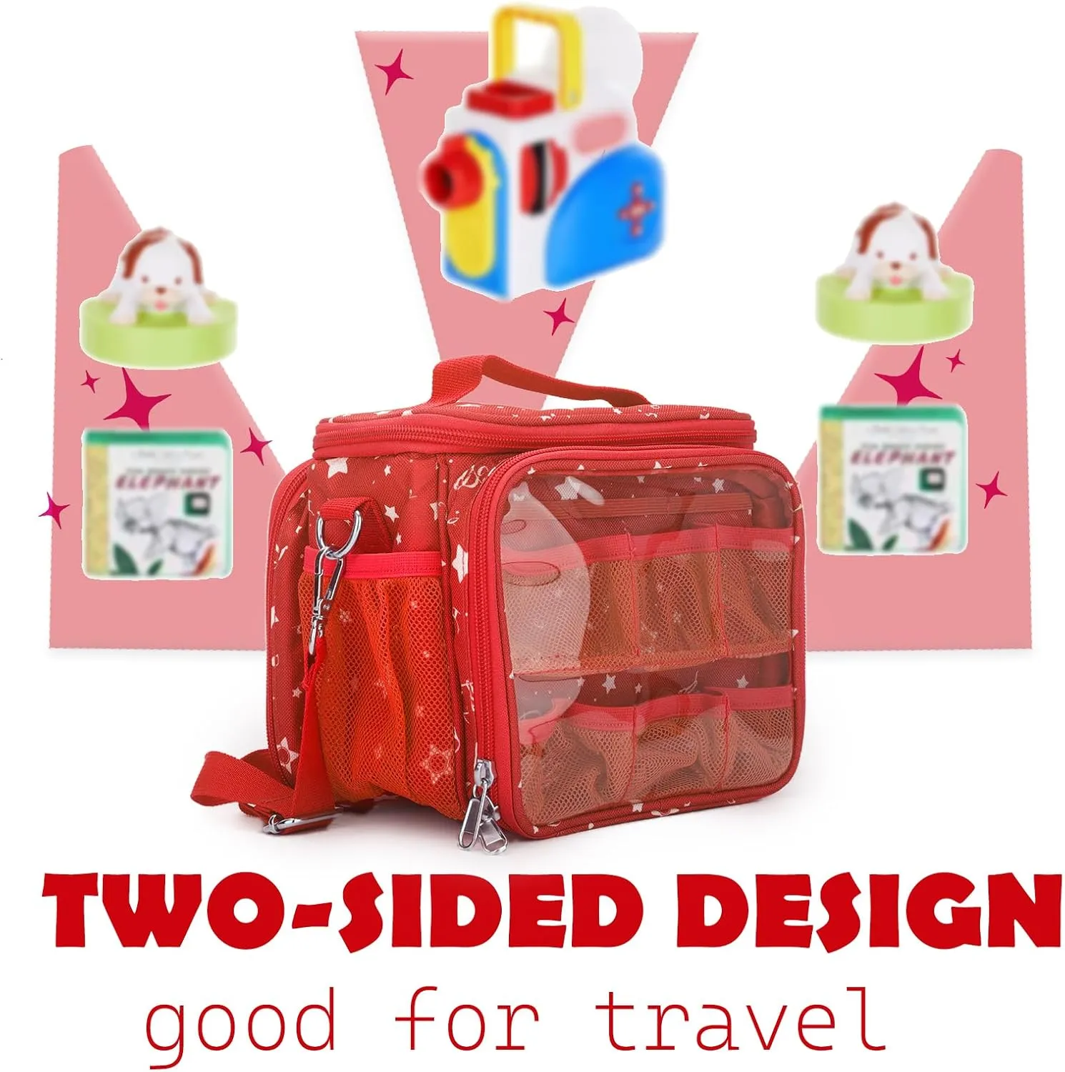 Carrying Case Compatible with Little Tikes Story Dream Machine Books Starter Set,Portable Storage Bag with Handle and Shoulder Strap for Storytime,Little Golden Book,Little Puppy Character (Red)