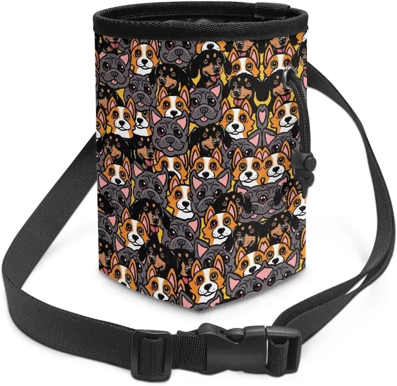 Cartoon Corgi Dachshund Pitbull Prints Training Treat Pouch Bag for Dogs Easily Carries Pet Treat Bag Hands-Free Dog Treat Pouch with Waist Belt Shoulder Strap