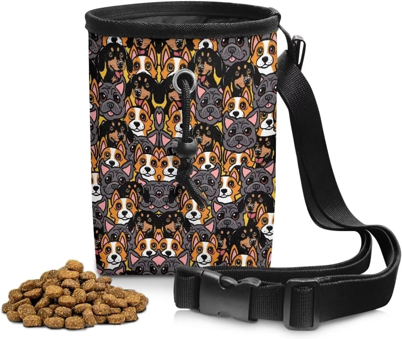 Cartoon Corgi Dachshund Pitbull Prints Training Treat Pouch Bag for Dogs Easily Carries Pet Treat Bag Hands-Free Dog Treat Pouch with Waist Belt Shoulder Strap