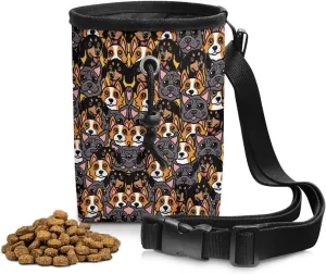 Cartoon Corgi Dachshund Pitbull Prints Training Treat Pouch Bag for Dogs Easily Carries Pet Treat Bag Hands-Free Dog Treat Pouch with Waist Belt Shoulder Strap