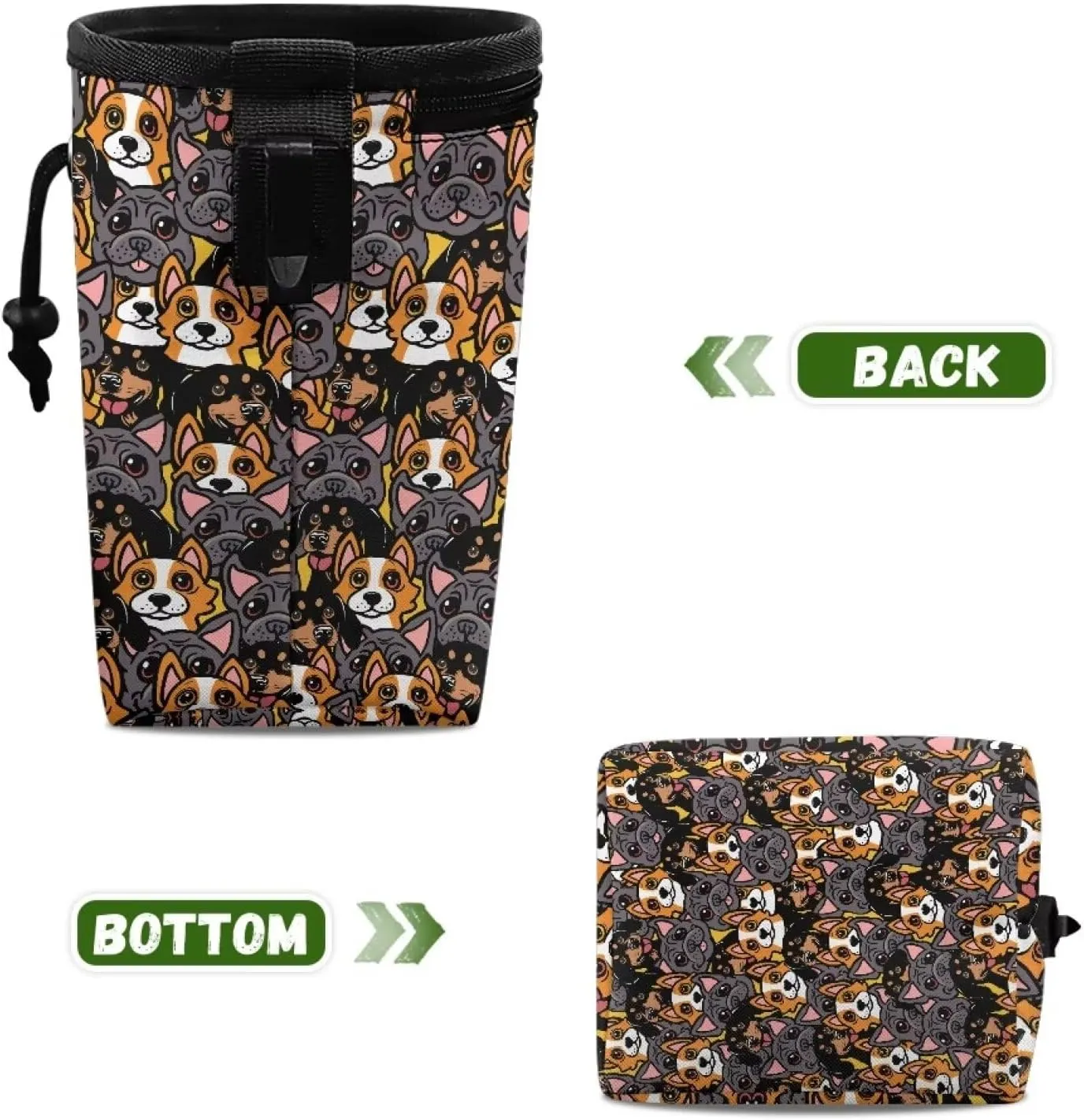 Cartoon Corgi Dachshund Pitbull Prints Training Treat Pouch Bag for Dogs Easily Carries Pet Treat Bag Hands-Free Dog Treat Pouch with Waist Belt Shoulder Strap
