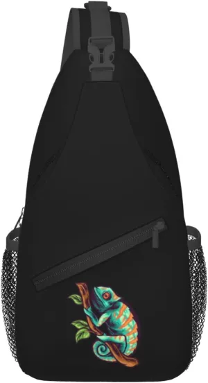 Cartoon Lizard On A Tree Branch Crossbody Bags For Women Men Chest Backpack Gym Shoulder Bag Travel Outdoor Sports Casual Crossbody Bags