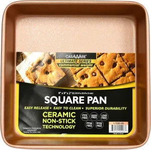 casaWare Ceramic Coated NonStick Heavy Weight 9-inch Square Cake Pan (Rose Gold Granite)