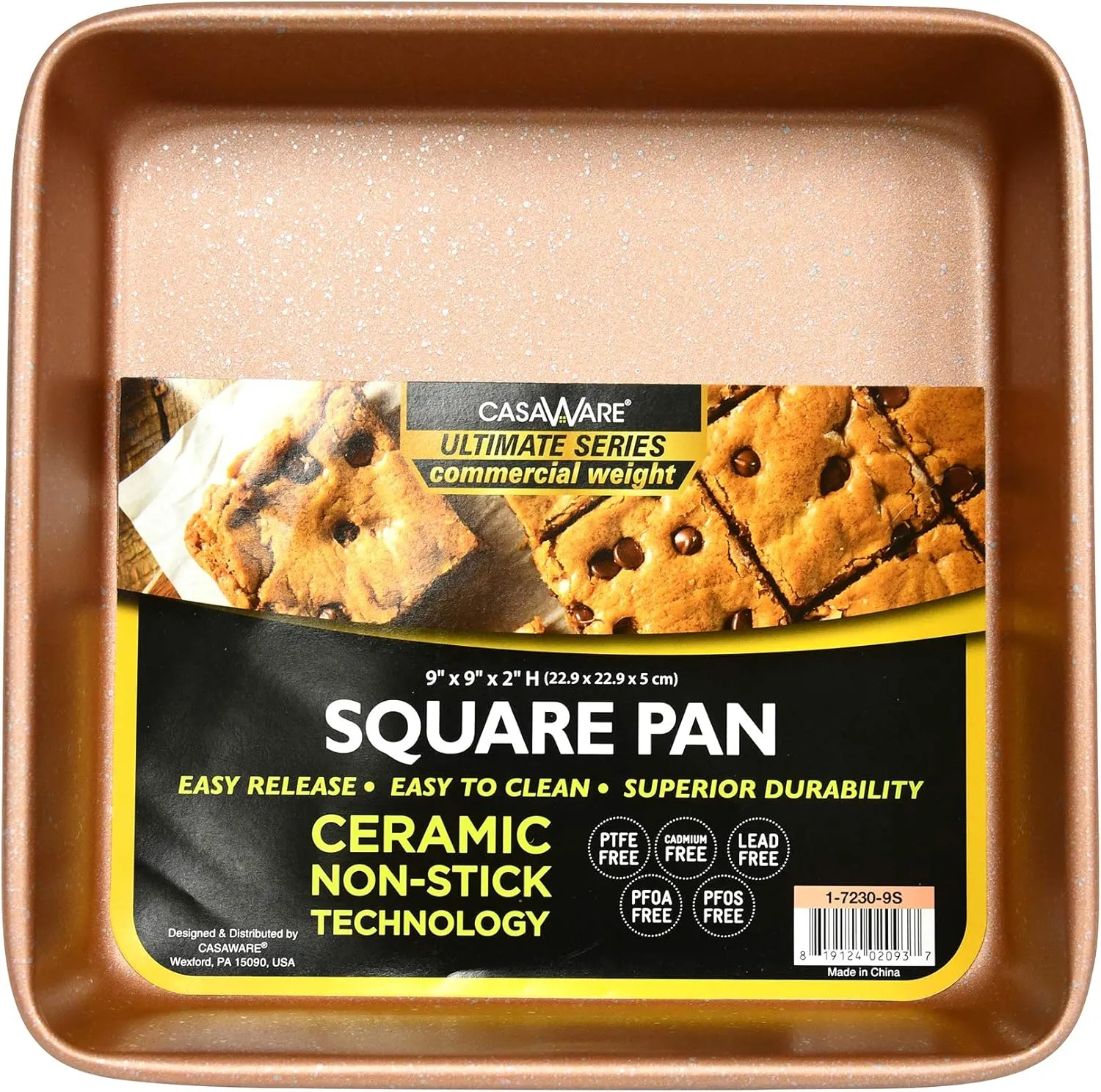 casaWare Ceramic Coated NonStick Heavy Weight 9-inch Square Cake Pan (Rose Gold Granite)