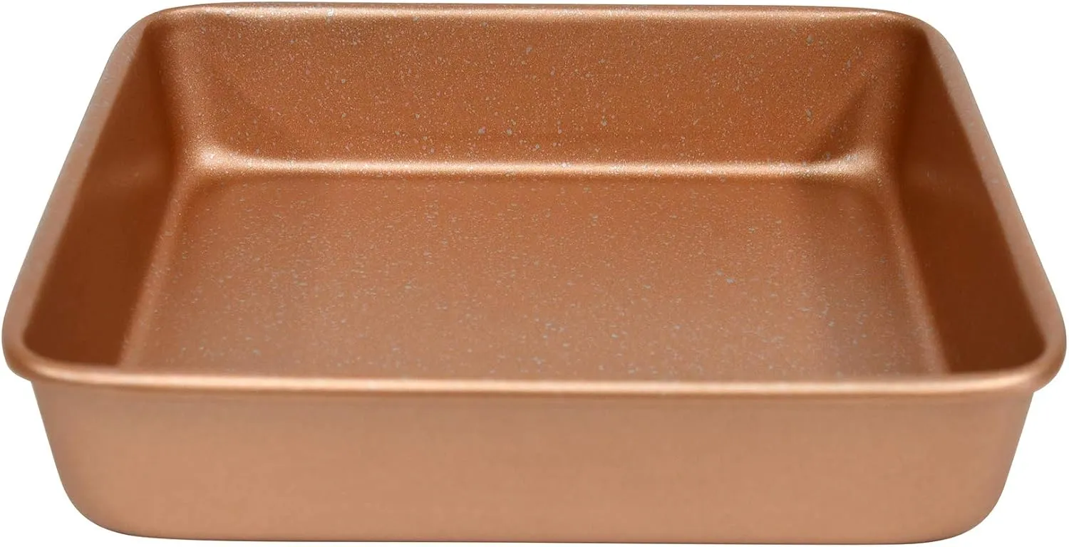 casaWare Ceramic Coated NonStick Heavy Weight 9-inch Square Cake Pan (Rose Gold Granite)