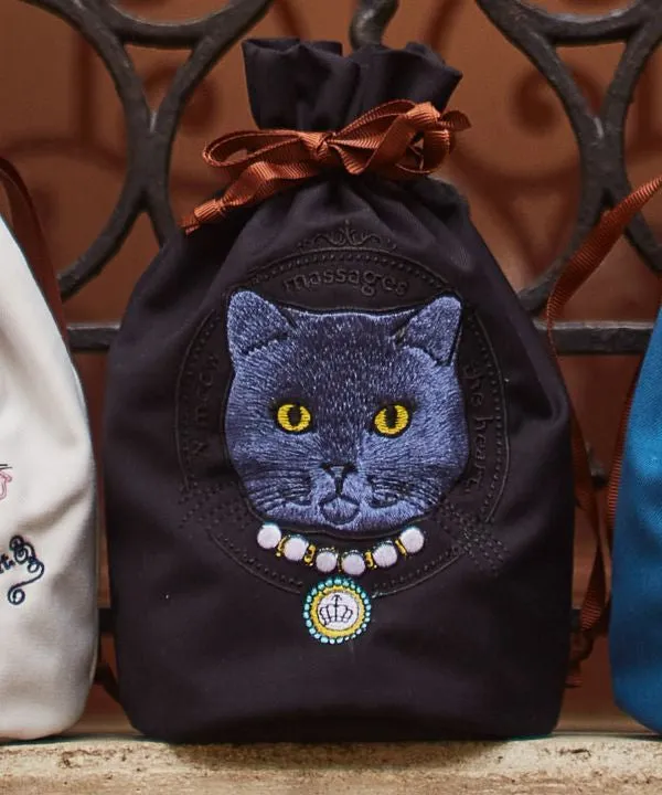 Cat Embroidery Drawstring Pouch