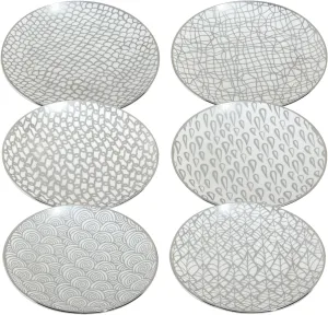 Certified International Siler Mosaic Silver 6" Luncheion/Canape Plates Set of 6 Assorted Designs, Multicolor