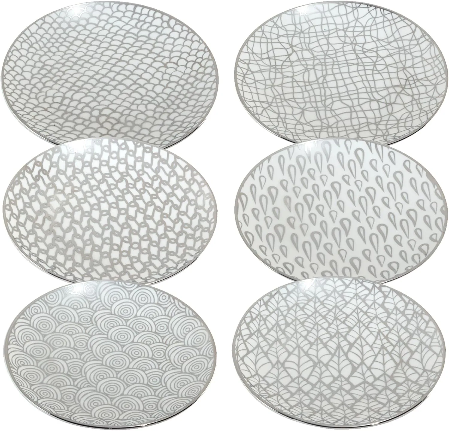 Certified International Siler Mosaic Silver 6" Luncheion/Canape Plates Set of 6 Assorted Designs, Multicolor