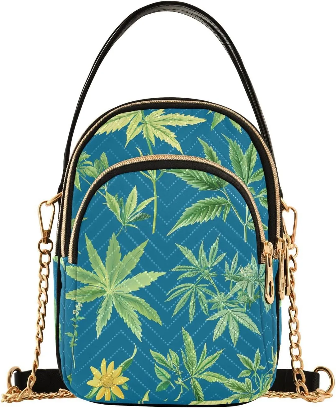 Chain Crossbody Bags for Women Herbs Blue Background Pattern Quilted Shoulder Handbags Travel Cross Body Cell Phone Purses Bags