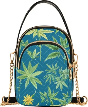 Chain Crossbody Bags for Women Herbs Blue Background Pattern Quilted Shoulder Handbags Travel Cross Body Cell Phone Purses Bags