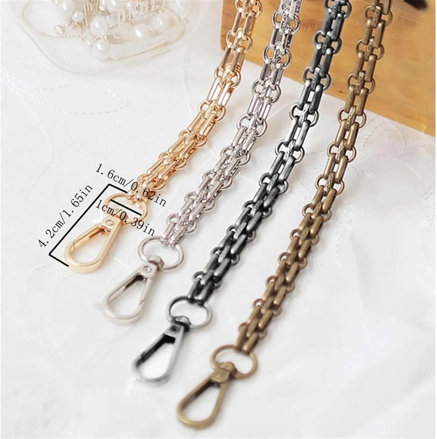 Chain Strap 40/60/80/90/100/110/120/130/140cm Shoulder Crossbody Bag with Replacement Chain Golden 12mm Three-Row Buckle Metal Chain Bag Chain Bag Strap Replacement Strap(80cm)