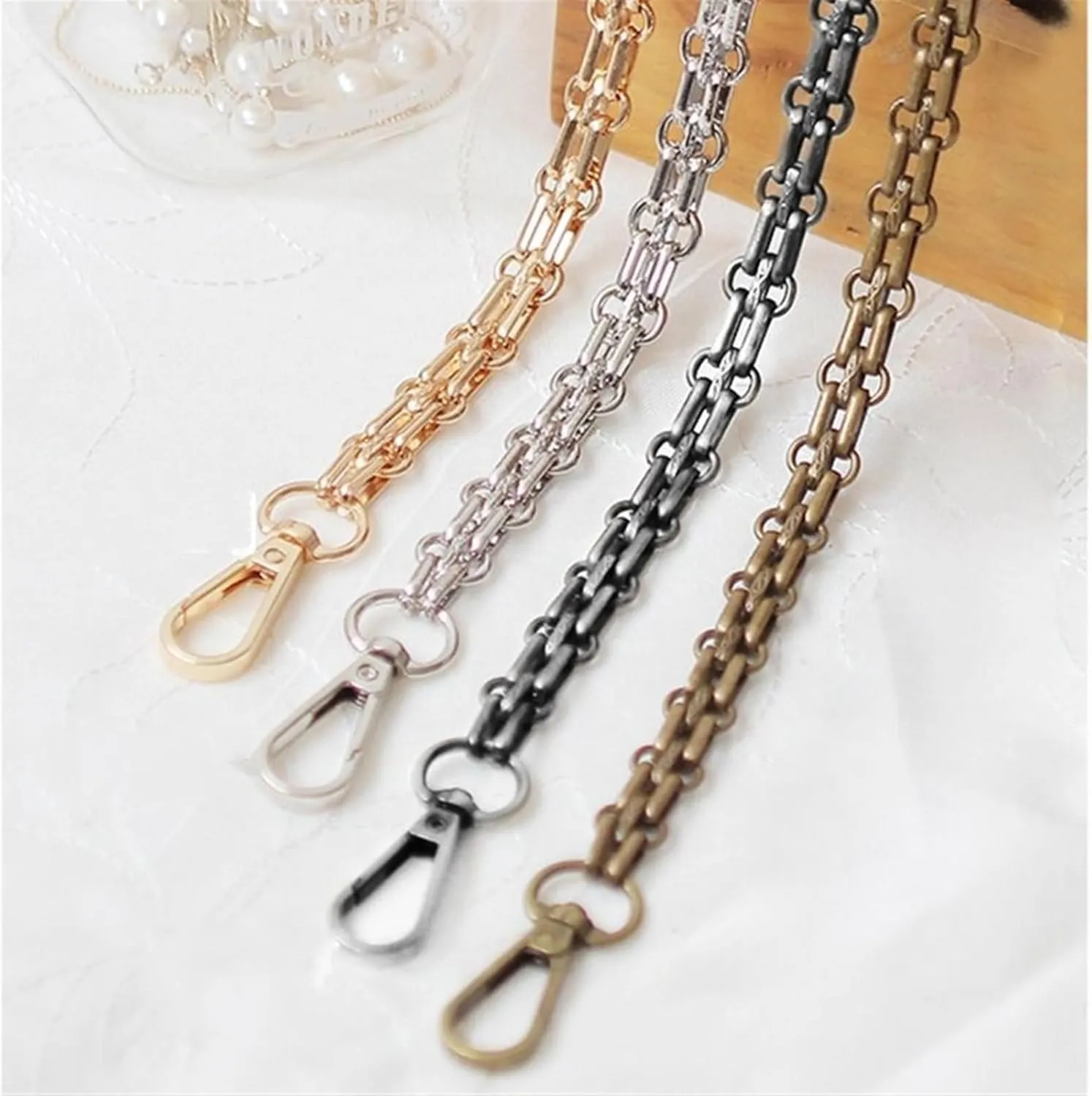 Chain Strap 40/60/80/90/100/110/120/130/140cm Shoulder Crossbody Bag with Replacement Chain Golden 12mm Three-Row Buckle Metal Chain Bag Chain Bag Strap Replacement Strap(80cm)