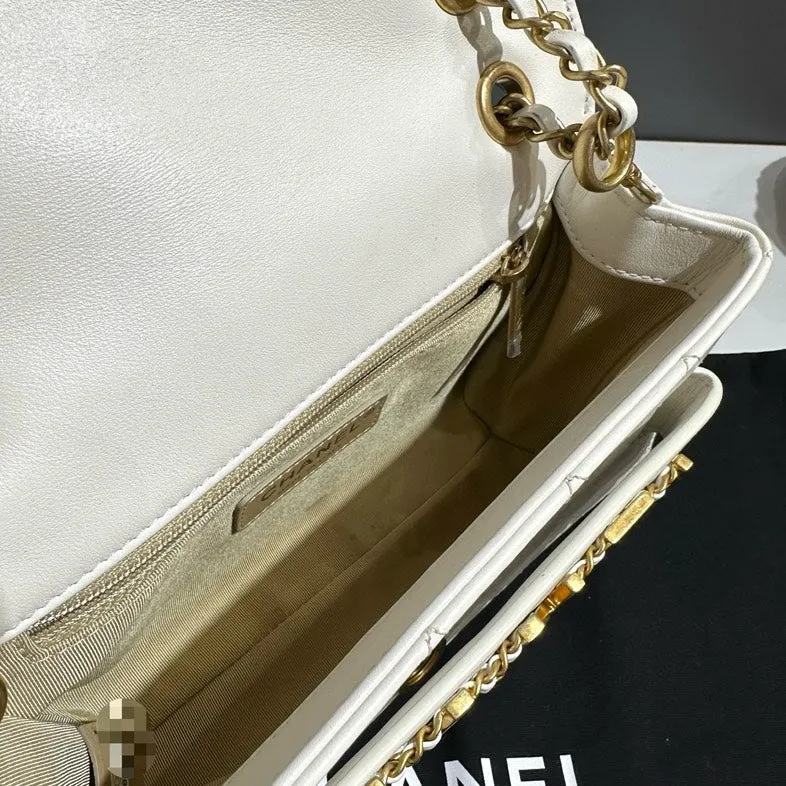 Chanel Classic Quilted White Leather Shoulder Bag