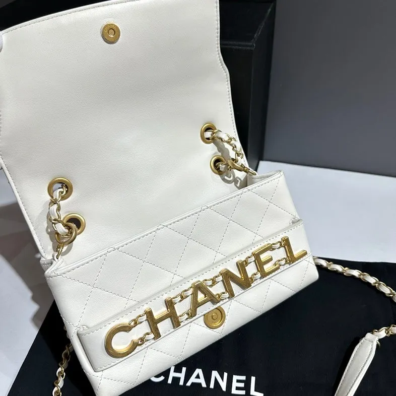 Chanel Classic Quilted White Leather Shoulder Bag