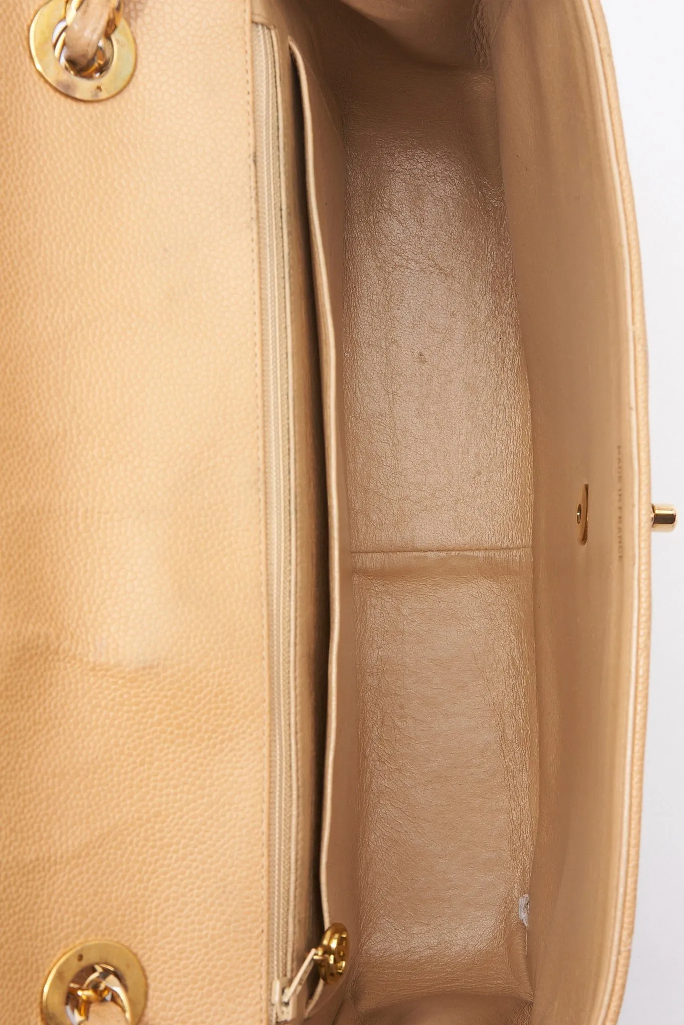 Chanel Jumbo Classic Flap Bag in Caviar Beige Leather