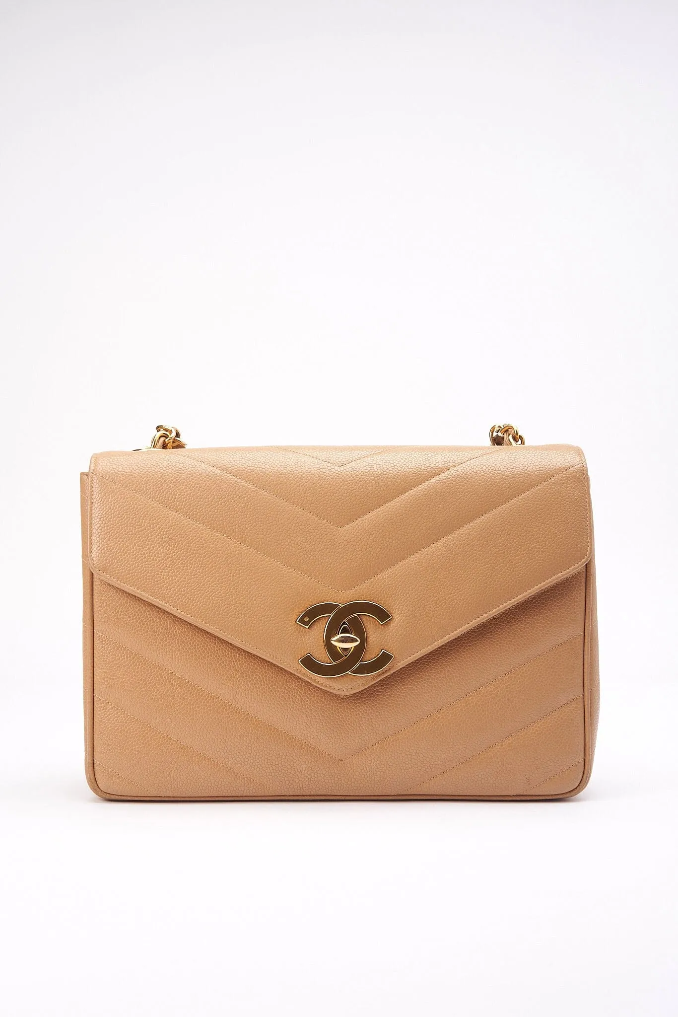 Chanel Jumbo Classic Flap Bag in Caviar Beige Leather
