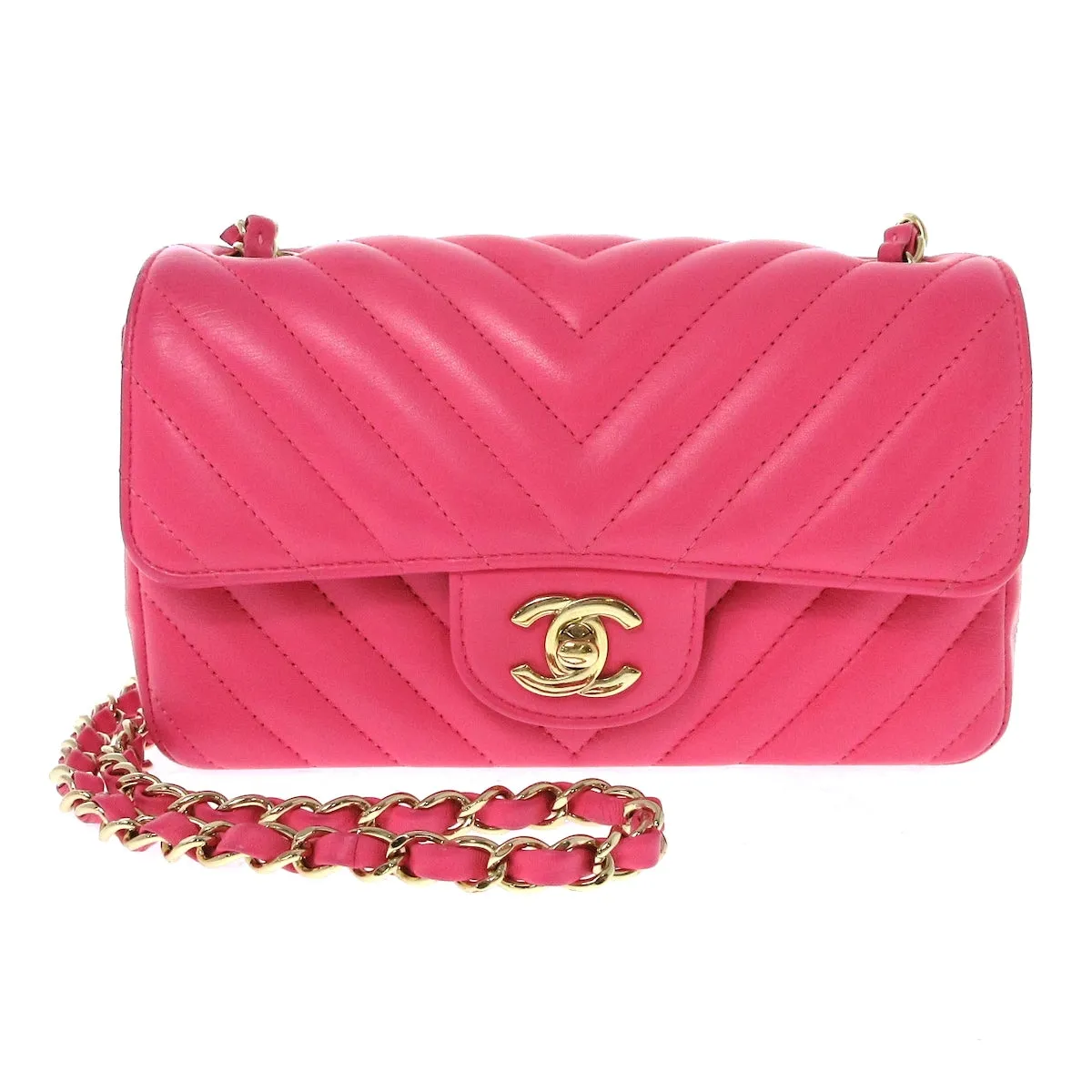 Chanel Mini Classic Chevron Pink Bag