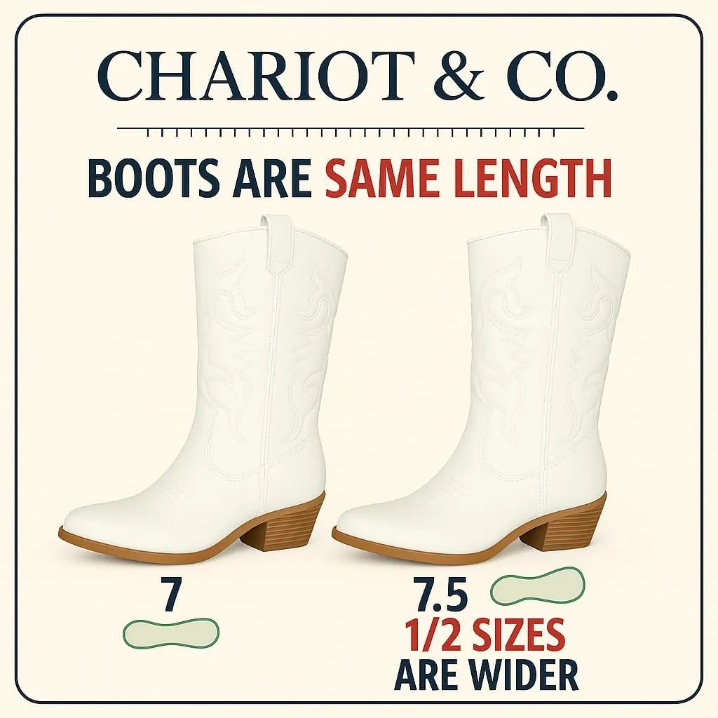 Chariot & Co Ring Women’s Western Cowgirl Boots – Mid-Calf Style with 2” Heel in Multiple Colors