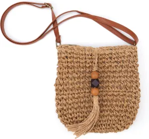 CHIC DIARY Small Straw Crossbody Bag Women Weave Rattan Shoulder Bag Beach Shoulder Purse with Tassel