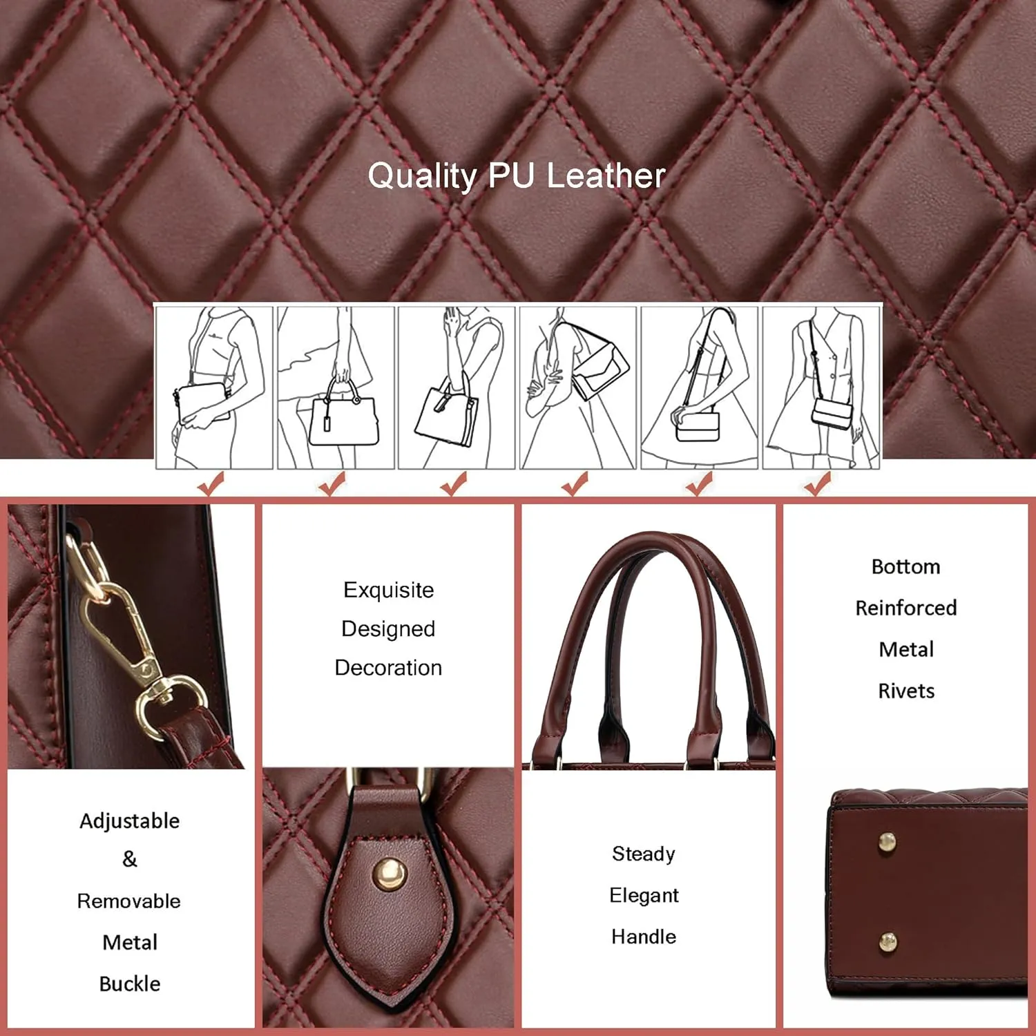 CHICAROUSAL Crossbody Purses and Handbags for Women PU Leather Tote Top Handle Satchel Shoulder Bags