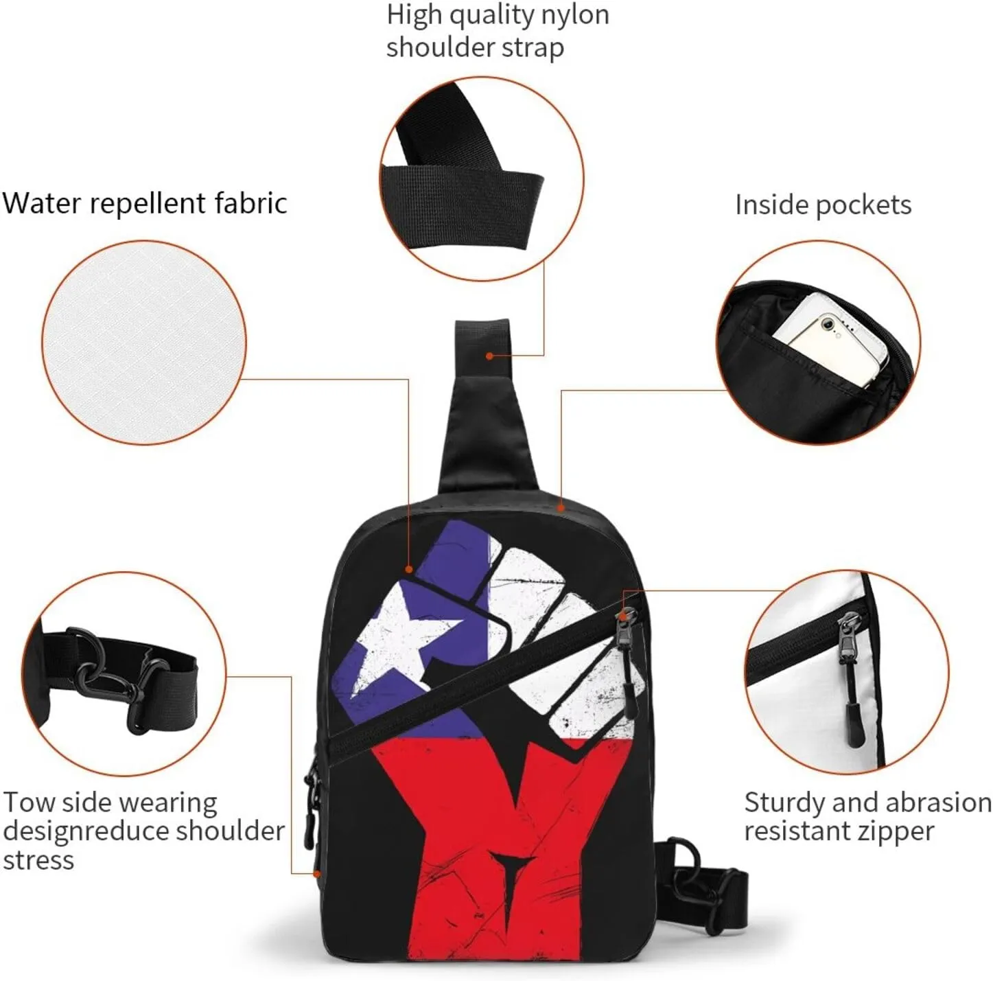 Chile Flag Chilean Strong Crossbody Bag Portable Sling Bags Foldable Chest Daypack Reusable Sports Shoulder Backpack Diagonally Casual Rucksack Travel Bag