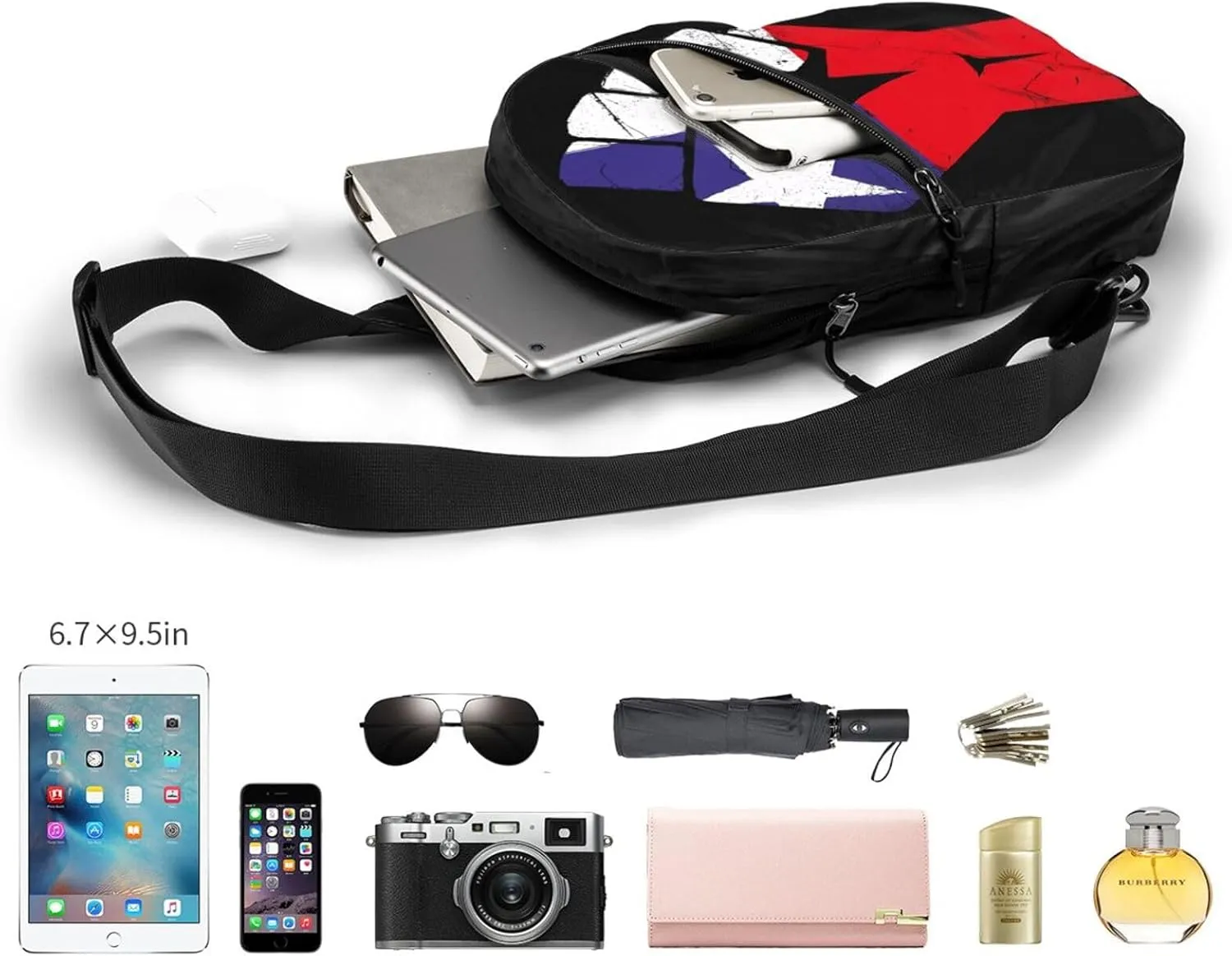 Chile Flag Chilean Strong Crossbody Bag Portable Sling Bags Foldable Chest Daypack Reusable Sports Shoulder Backpack Diagonally Casual Rucksack Travel Bag