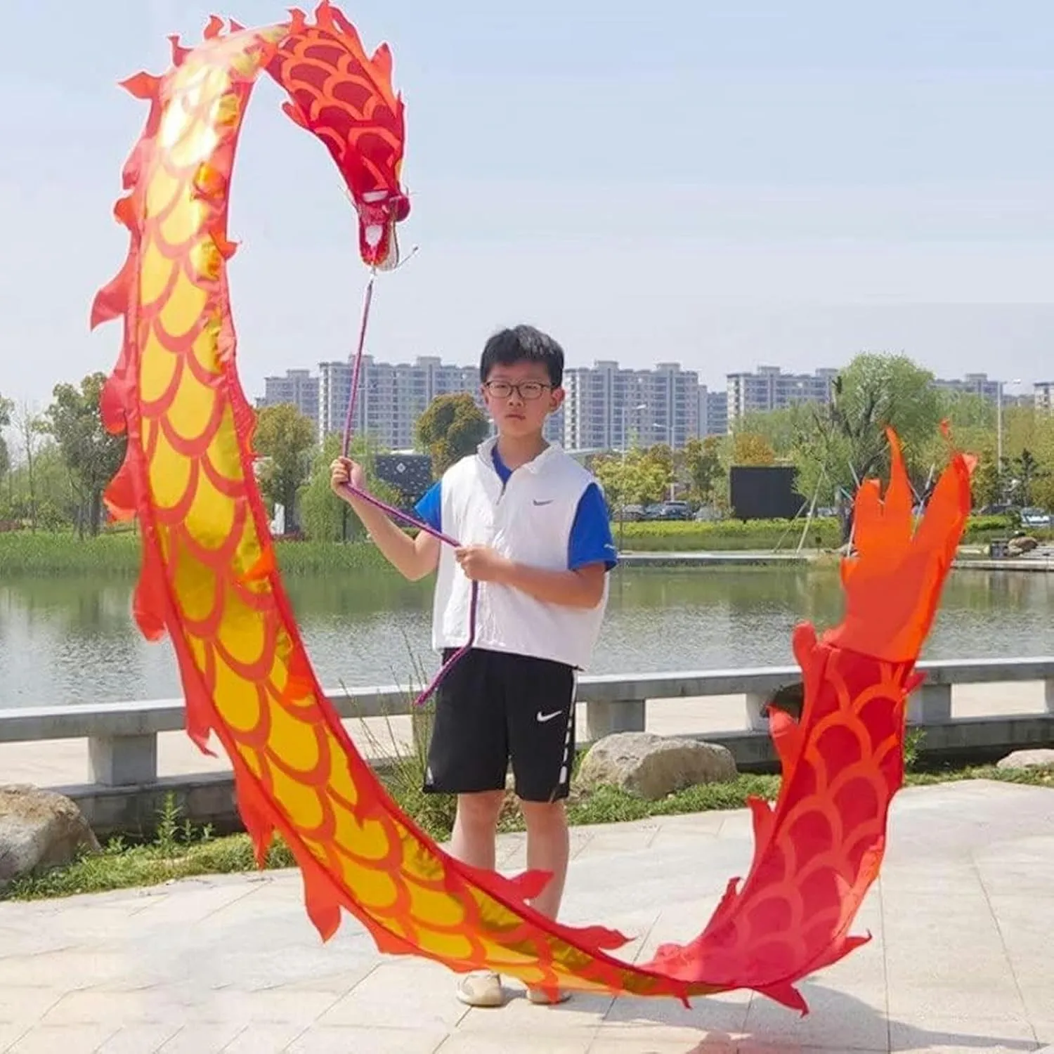 Chinese Dragon Dance 3m/5m Blue Scale Silk Dragon Outdoor Flinging Fitness Dragon Dance Wu Long 3D Dragon Ribbon Streamer Chinese Dragon Dance Interesting