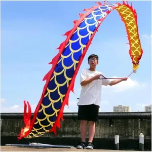 Chinese Dragon Dance 3m/5m Blue Scale Silk Dragon Outdoor Flinging Fitness Dragon Dance Wu Long 3D Dragon Ribbon Streamer Chinese Dragon Dance Interesting