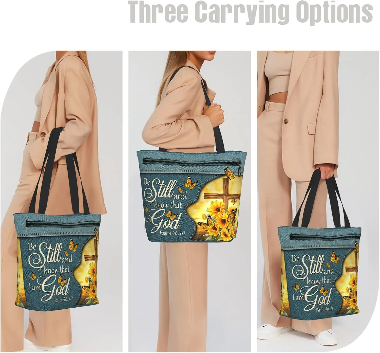 Christian Gifts Reusable Shopping Tote Bag Zippered Inspirational Tote Bags for Women Bible Verse Shoulder Bag