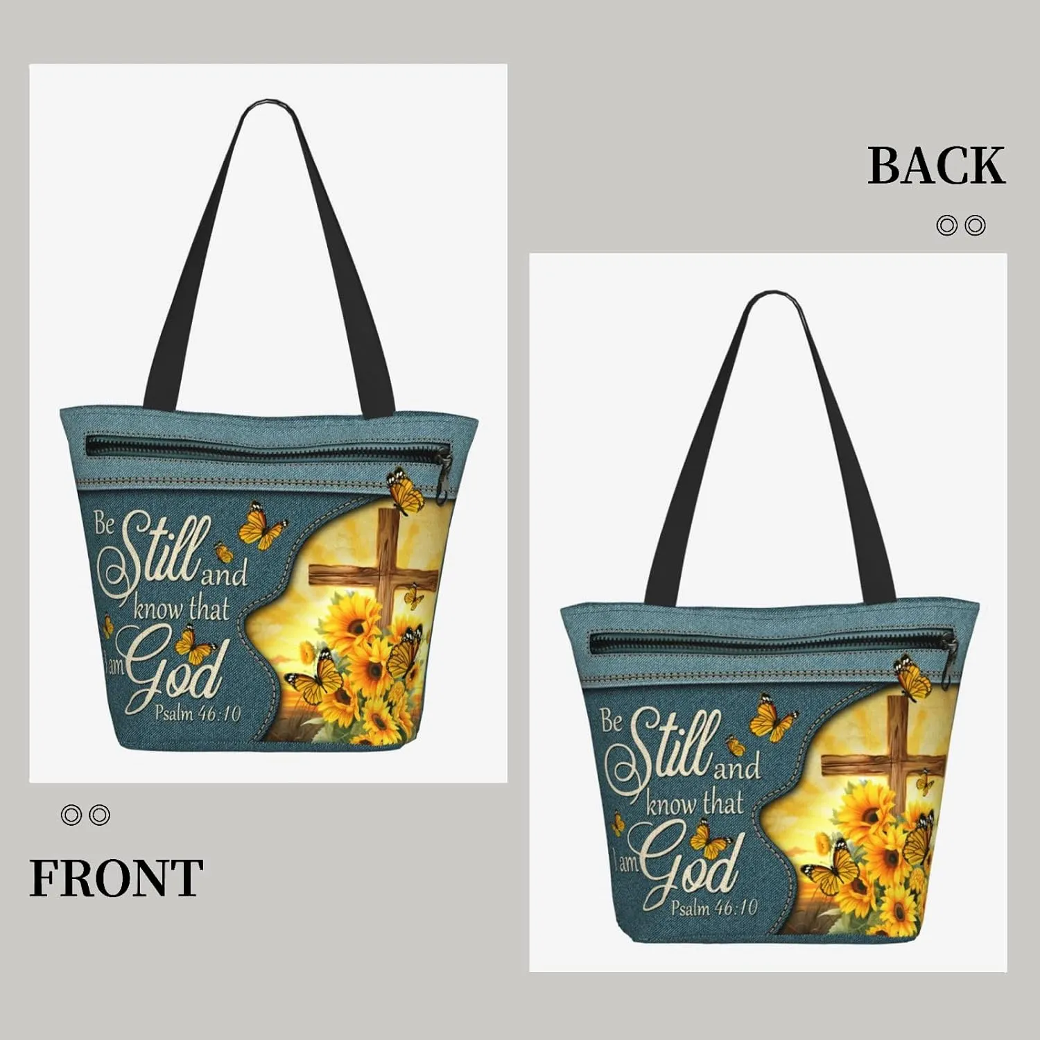 Christian Gifts Reusable Shopping Tote Bag Zippered Inspirational Tote Bags for Women Bible Verse Shoulder Bag