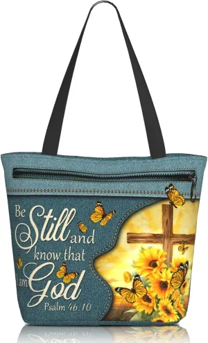 Christian Gifts Reusable Shopping Tote Bag Zippered Inspirational Tote Bags for Women Bible Verse Shoulder Bag