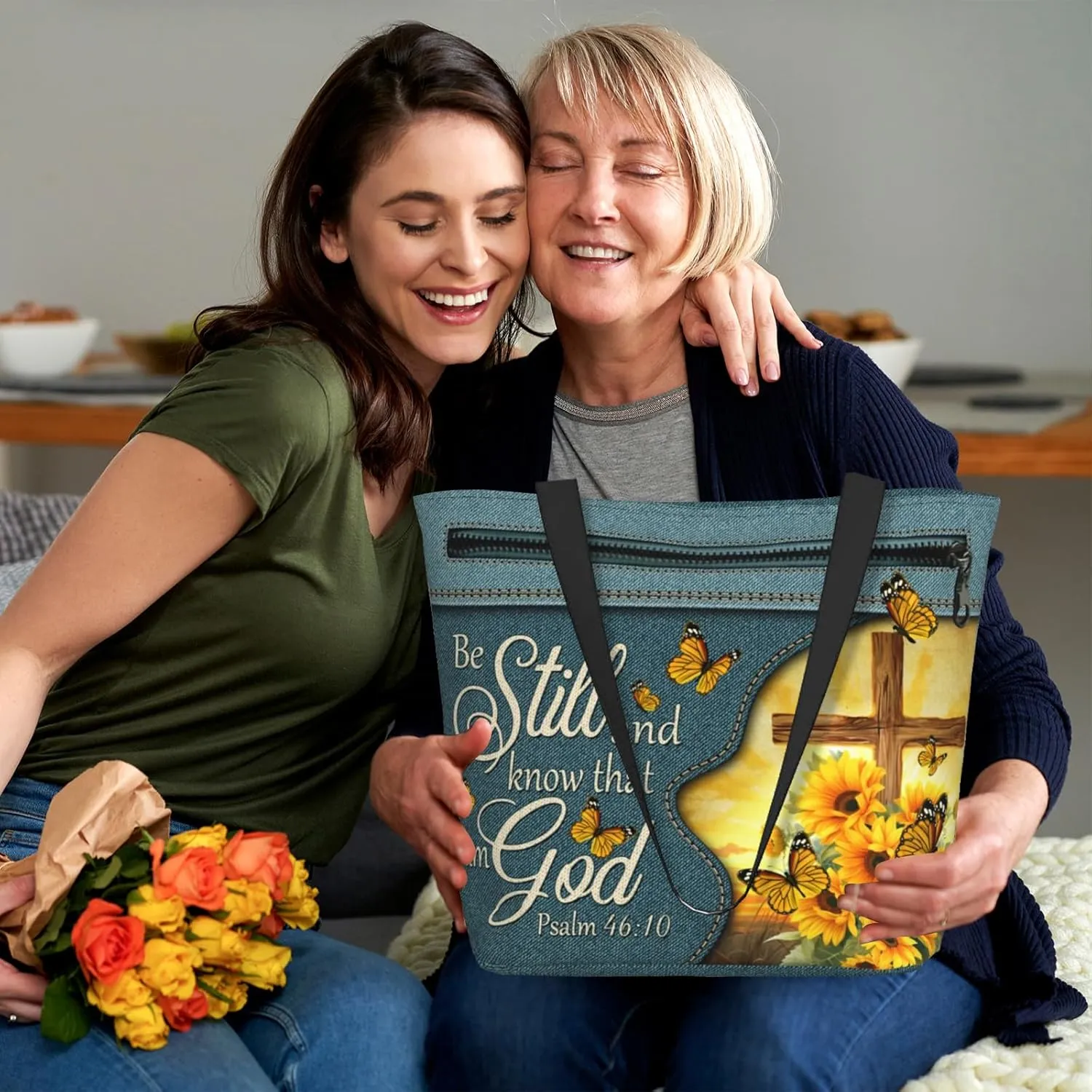 Christian Gifts Reusable Shopping Tote Bag Zippered Inspirational Tote Bags for Women Bible Verse Shoulder Bag