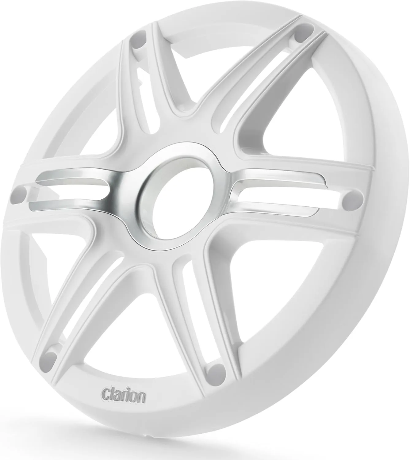 Clarion CMGP-101-SW 10-inch Premium Subwoofer Grille Sport Style, White, with Metallic Silver Accents