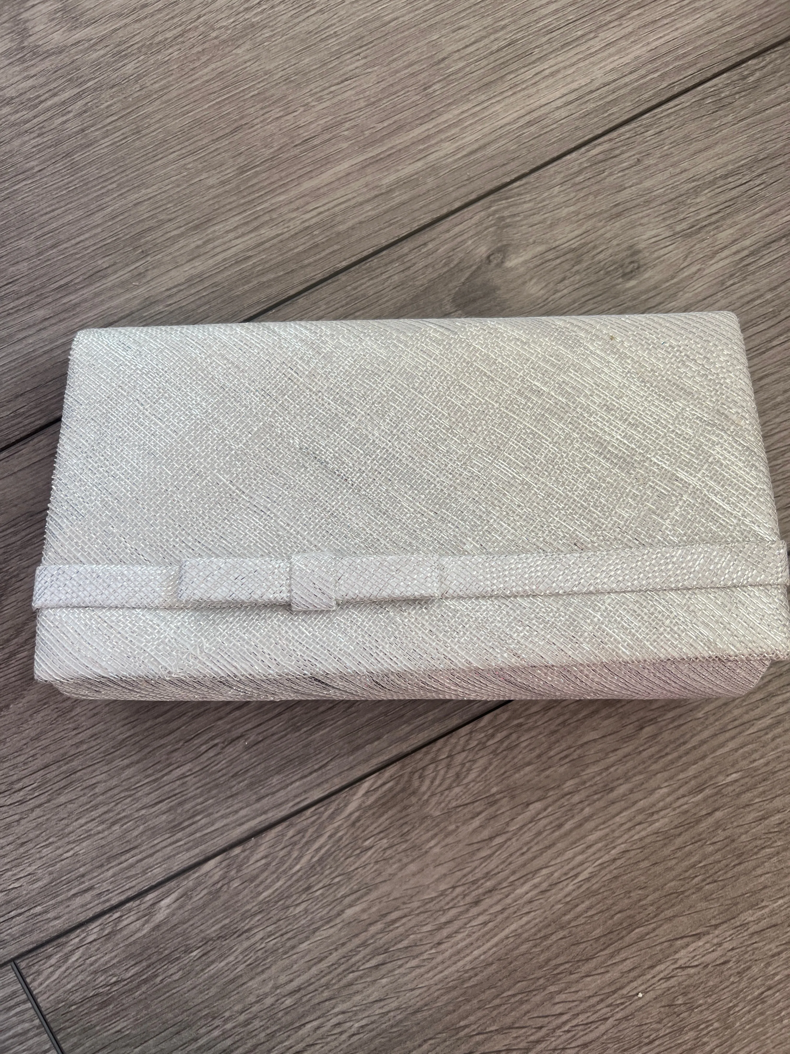 Classic Sinamay Metallic White Clutch Bag For Weddings