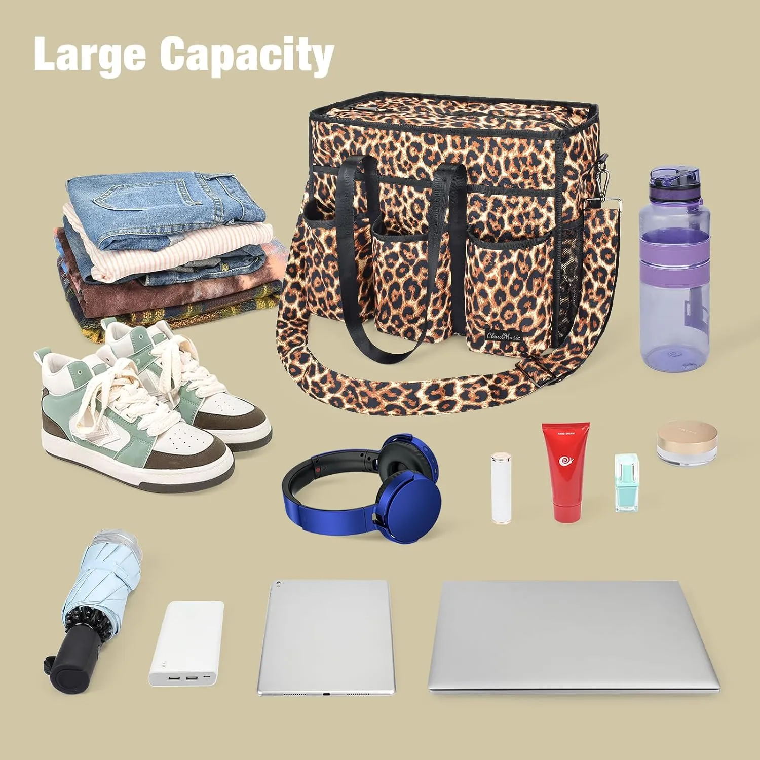 CLOUDMUSIC Large Tote Bag For Women Travel Nurse Teacher Work Waterpoof With Zipper Utility Everything Bags