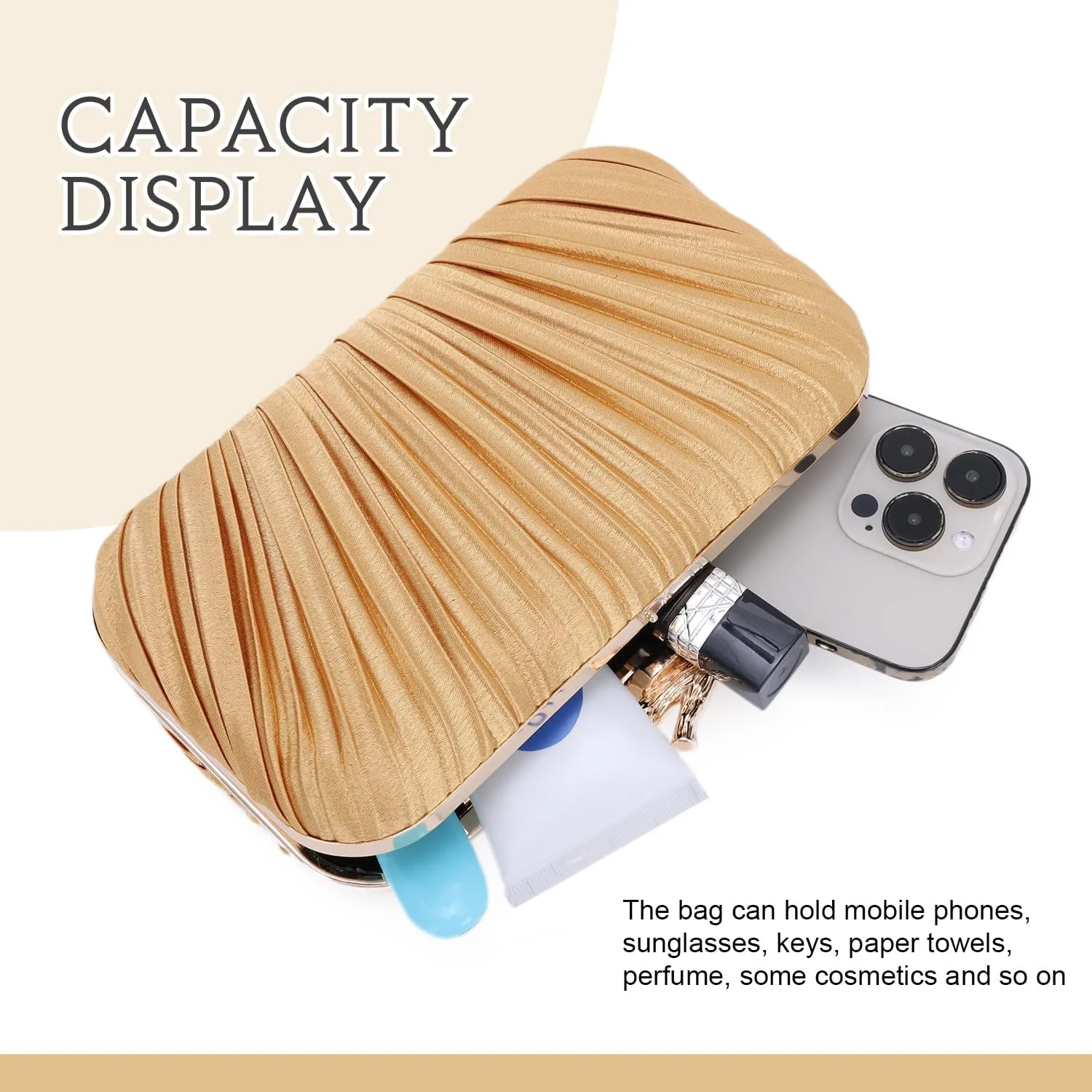 Clutch Purses for Women Evening Bag Pleated Clutch Bag with Chain for Wedding Party