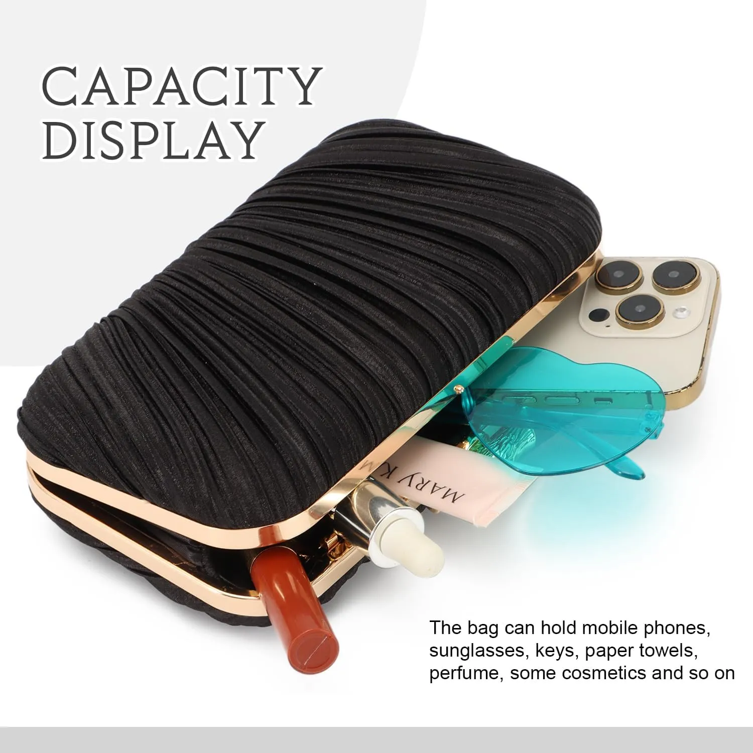 Clutch Purses for Women Evening Bag Pleated Clutch Bag with Chain for Wedding Party