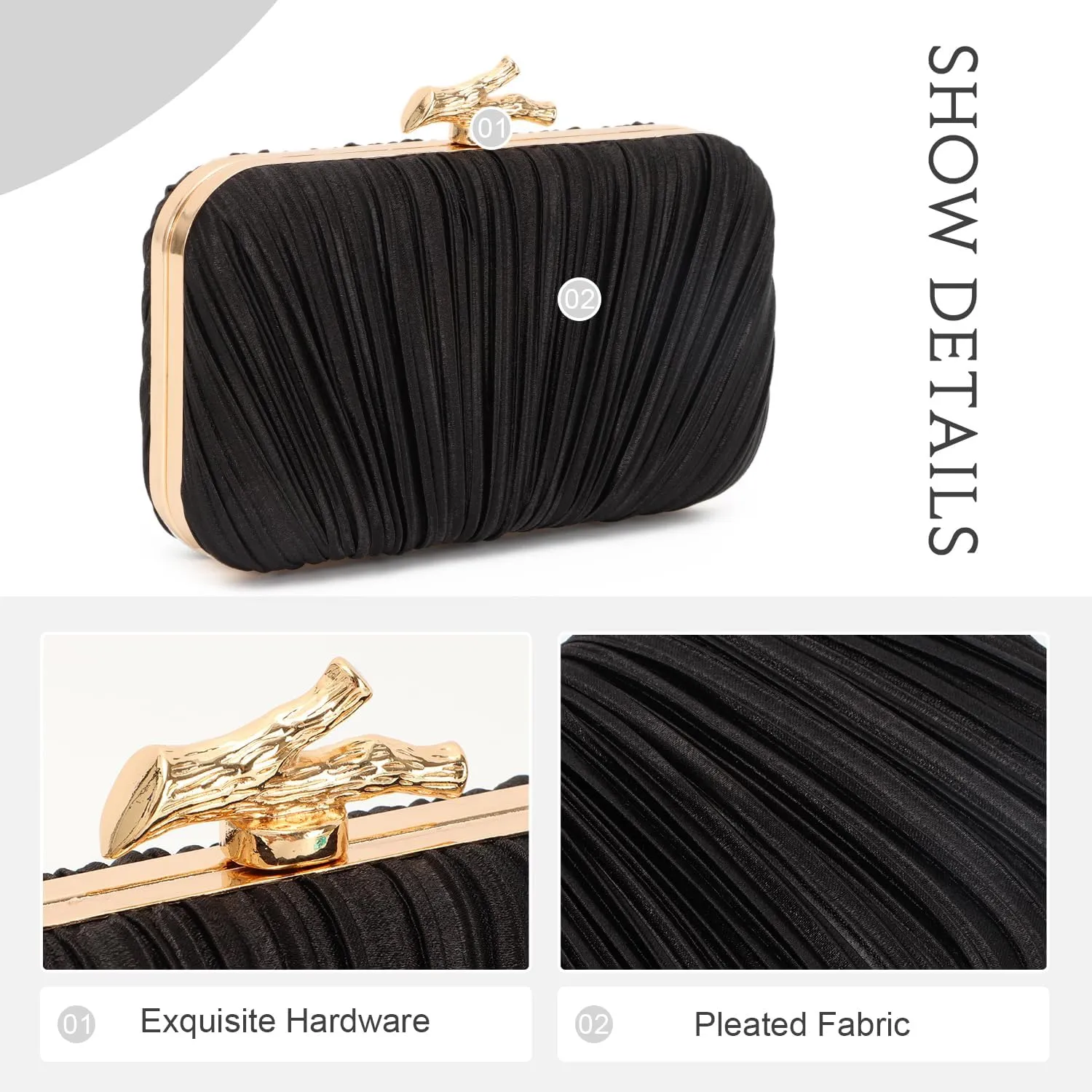 Clutch Purses for Women Evening Bag Pleated Clutch Bag with Chain for Wedding Party