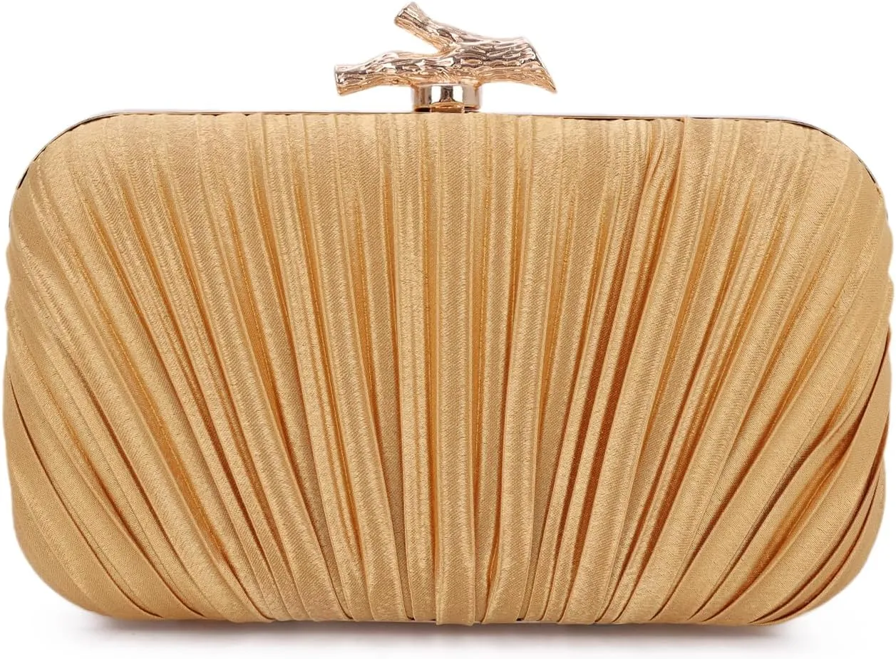 Clutch Purses for Women Evening Bag Pleated Clutch Bag with Chain for Wedding Party