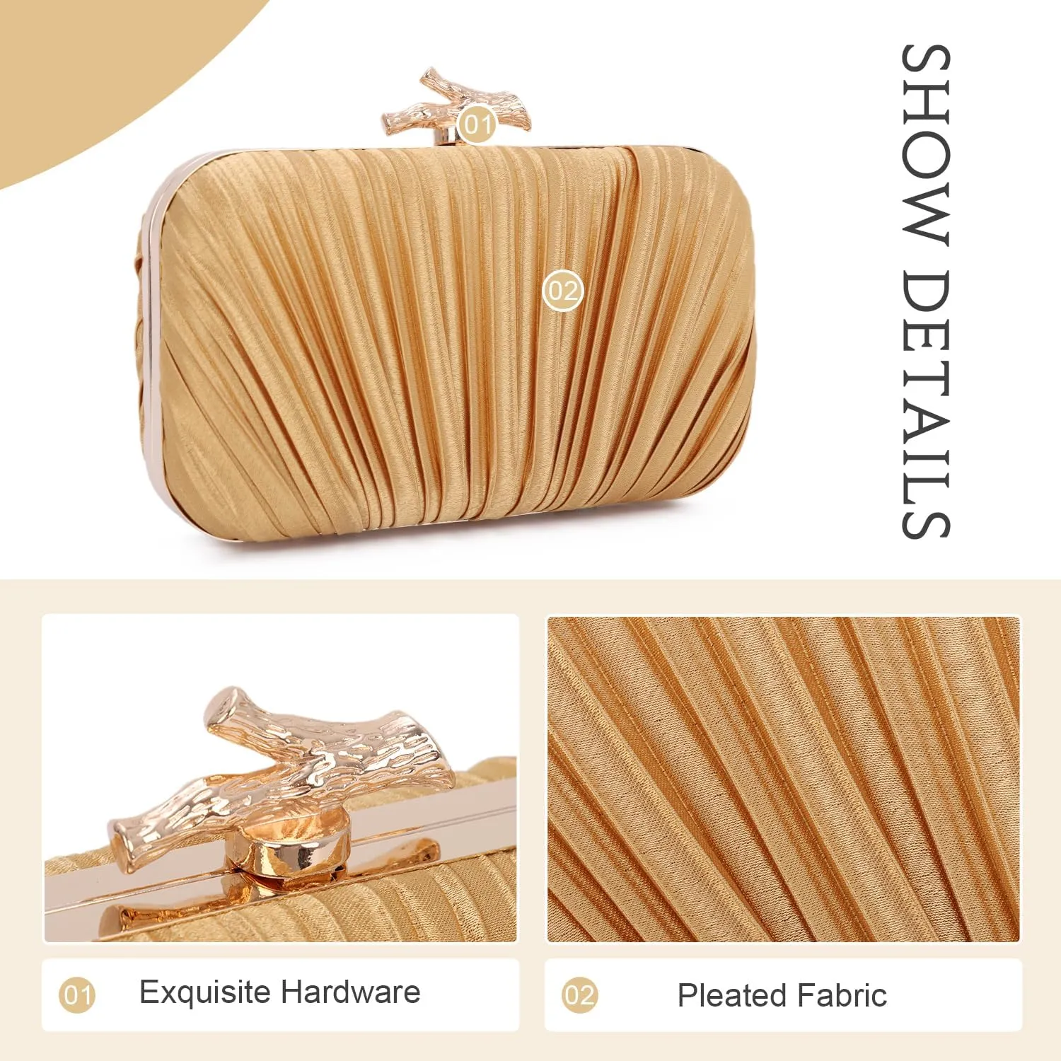 Clutch Purses for Women Evening Bag Pleated Clutch Bag with Chain for Wedding Party