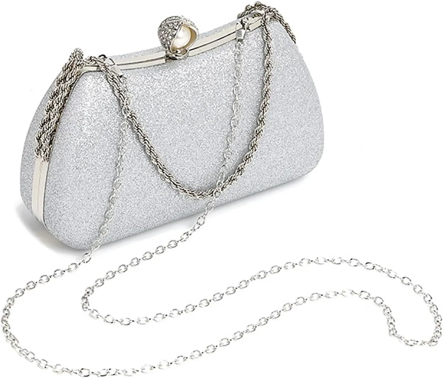 Clutch Purses for Women Shiny Wedding Silver Clutch Cross Body Bag Purses with Chain,Wedding Prom Party Club