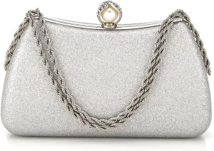 Clutch Purses for Women Shiny Wedding Silver Clutch Cross Body Bag Purses with Chain,Wedding Prom Party Club